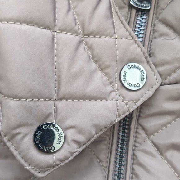 CALVIN KLEIN Performance Quilted Jacket WOMEN XS Zip Hood Lined Slim Taupe Brown - Picture 8 of 13